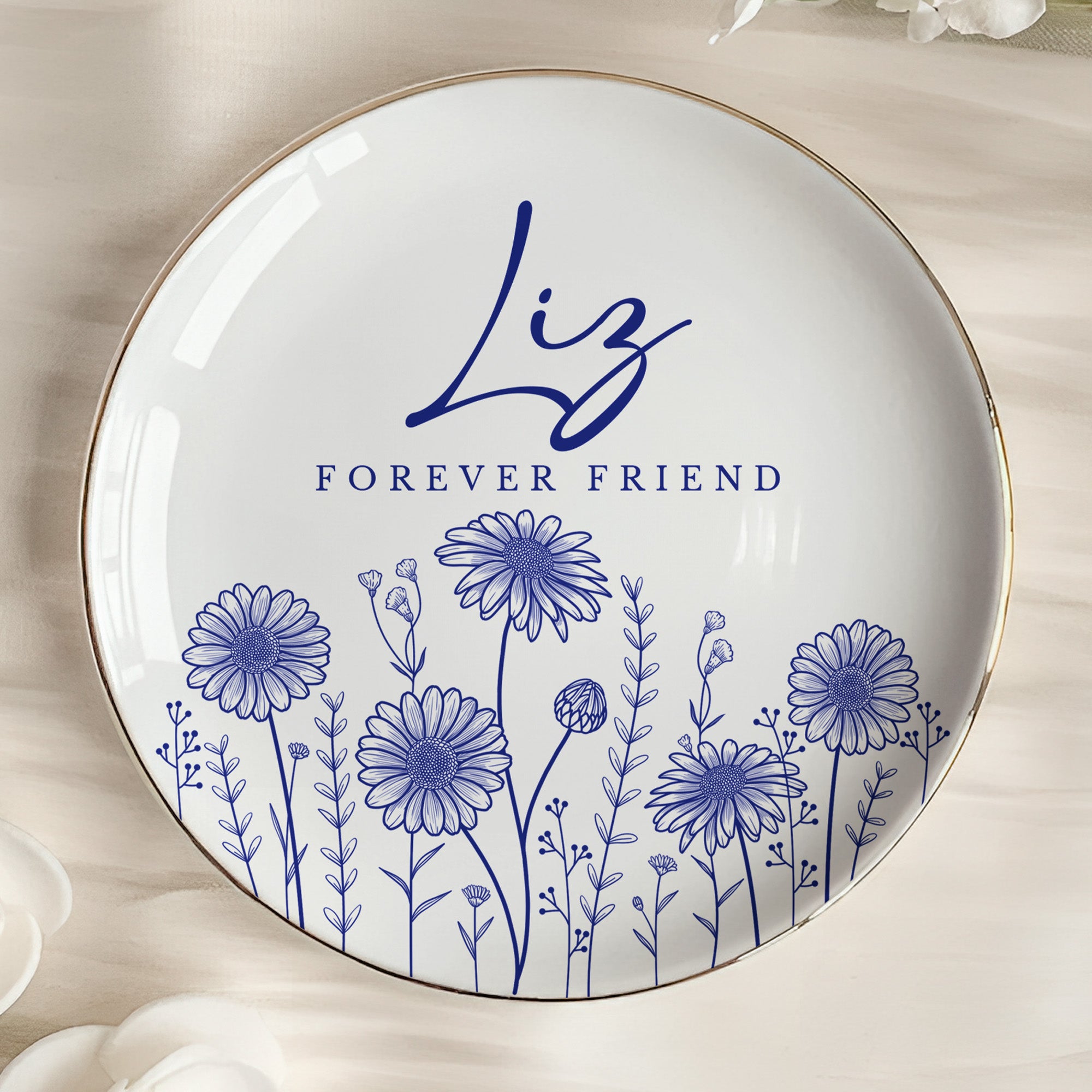 Custom Birth Flower Gift For Friend Friendship Gift - Personalized Jewelry Dish