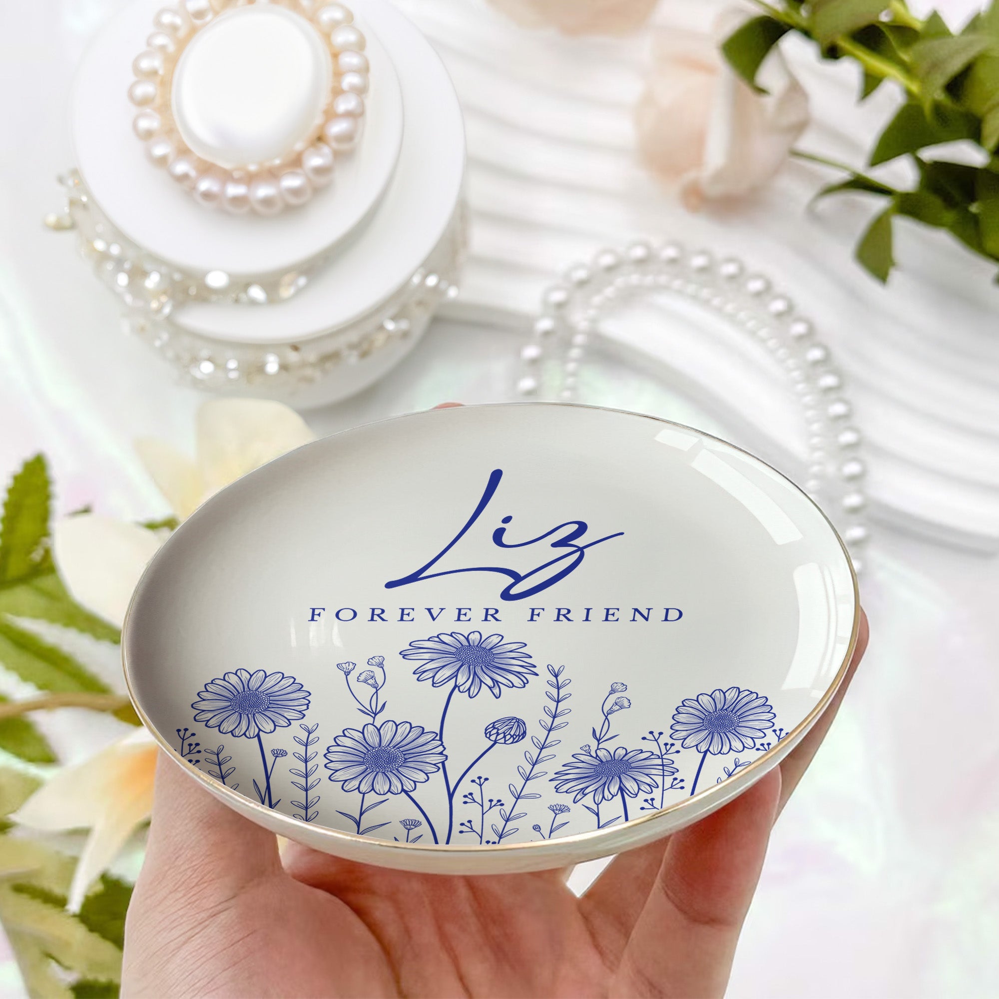 Custom Birth Flower Gift For Friend Friendship Gift - Personalized Jewelry Dish