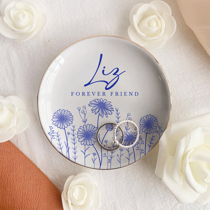 Custom Birth Flower Gift For Friend Friendship Gift - Personalized Jewelry Dish