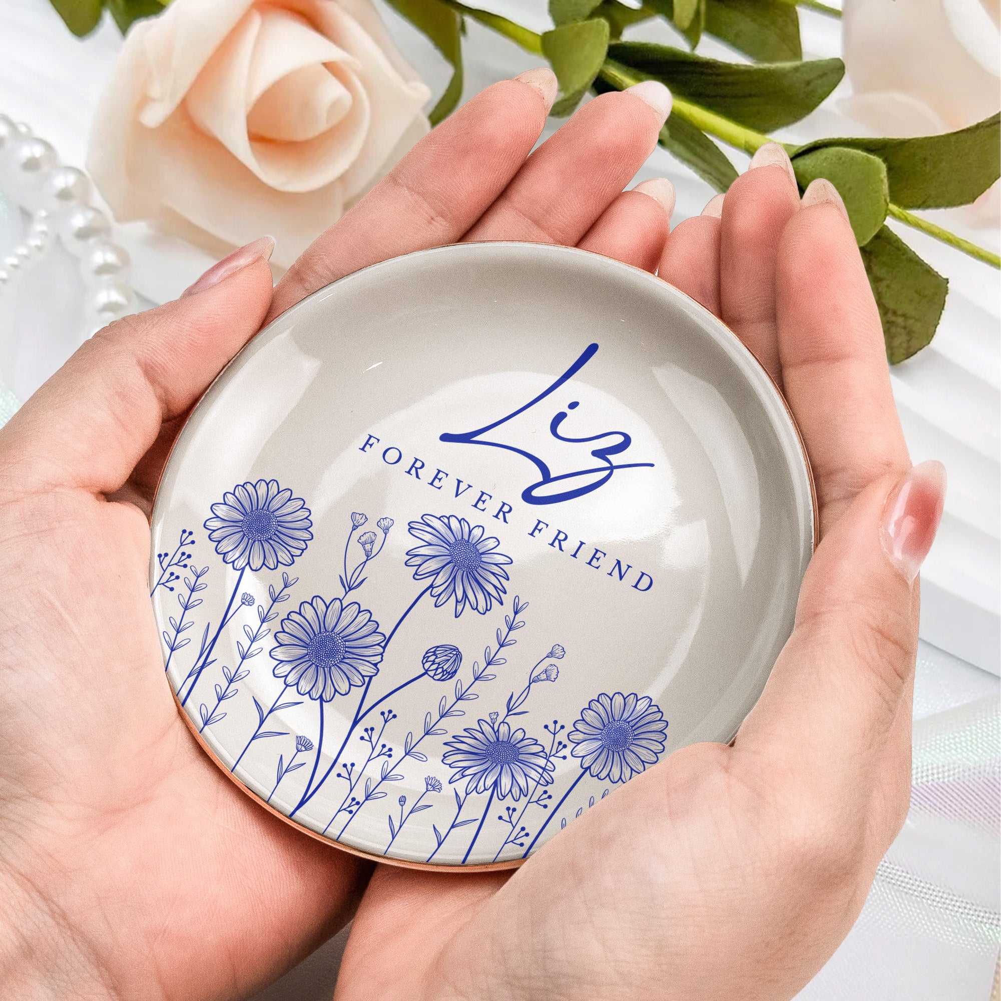 Custom Birth Flower Gift For Friend Friendship Gift - Personalized Jewelry Dish