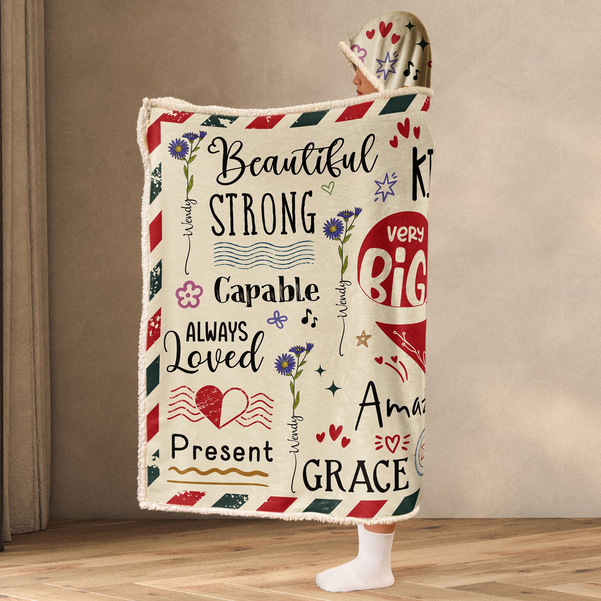 Custom Birth Flower Gift For Her - Personalized Wearable Blanket Hoodie