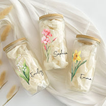 Custom Birth Flower Gift For Her, Wife, Daughter, Friends, Sisters - Personalized Clear Glass Cup