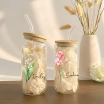Custom Birth Flower Gift For Her, Wife, Daughter, Friends, Sisters - Personalized Clear Glass Cup