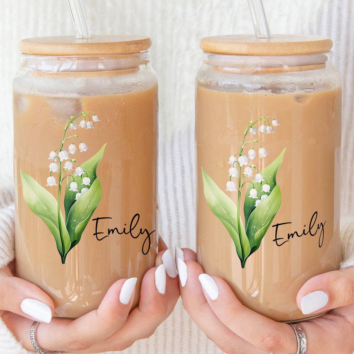 Custom Birth Flower Gift For Her, Wife, Daughter, Friends, Sisters - Personalized Clear Glass Cup