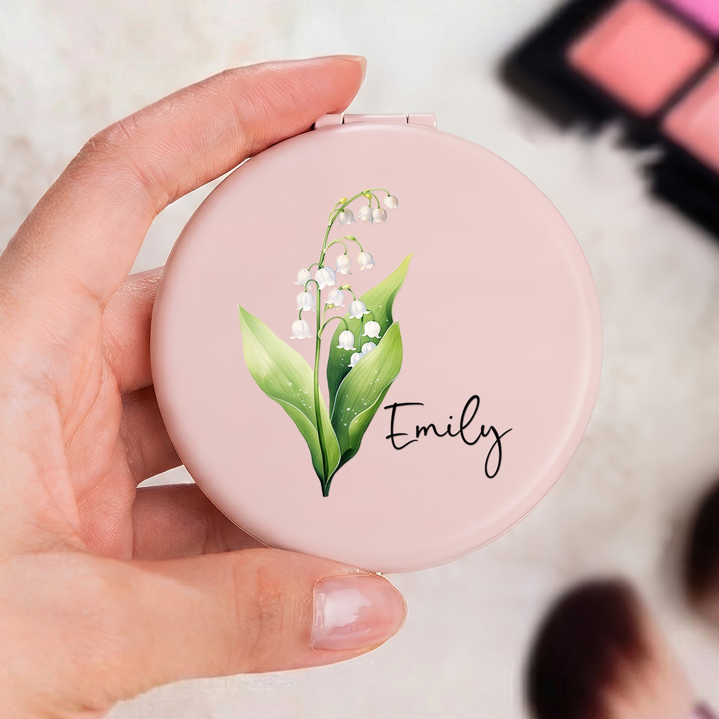 Custom Birth Flower Gift For Her, Wife, Daughter, Friends, Sisters - Personalized Compact Mirror