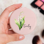 Custom Birth Flower Gift For Her, Wife, Daughter, Friends, Sisters - Personalized Compact Mirror