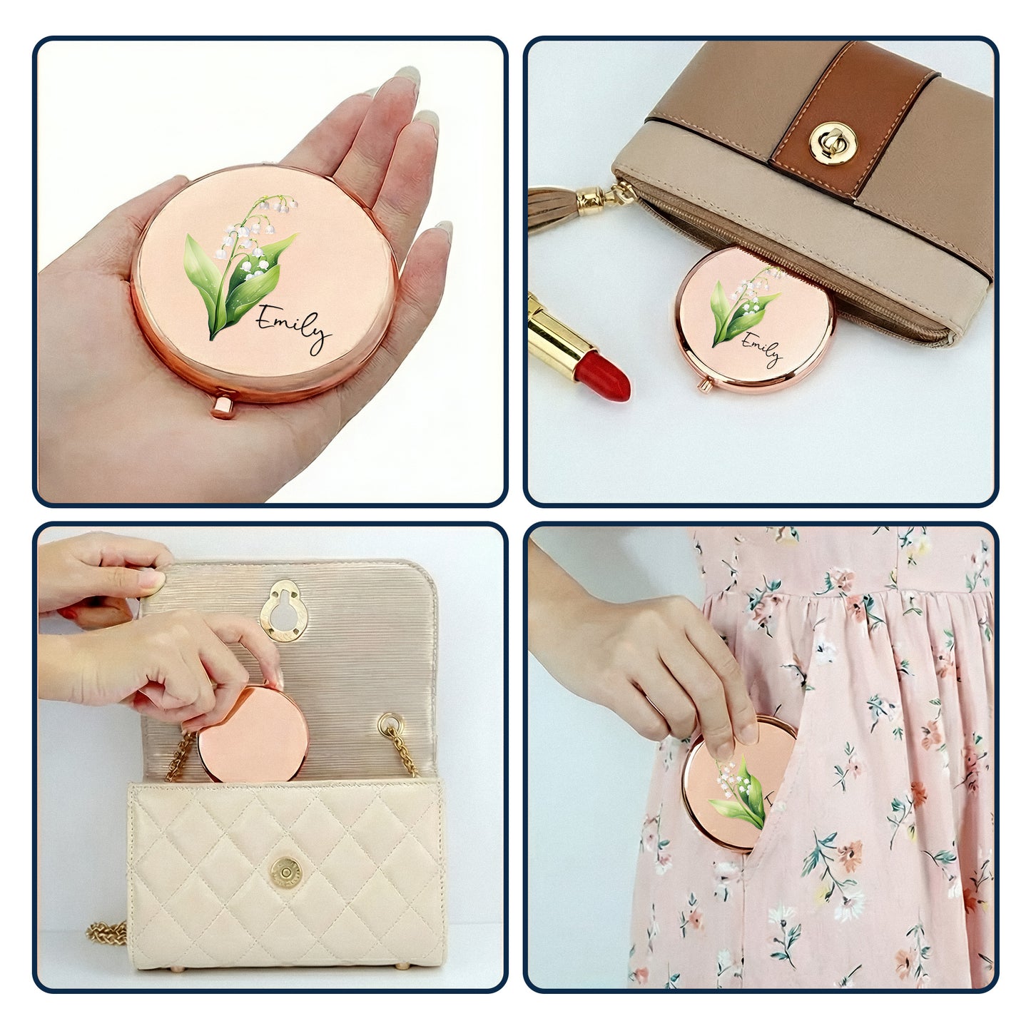 Custom Birth Flower Gift For Her, Wife, Daughter, Friends, Sisters - Personalized Compact Mirror