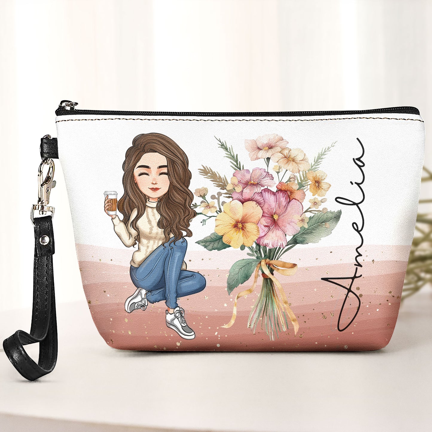 Custom Birth Flower - Gifts For Daughter, Sister, Friend, Mom - Personalized Cosmetic Bag