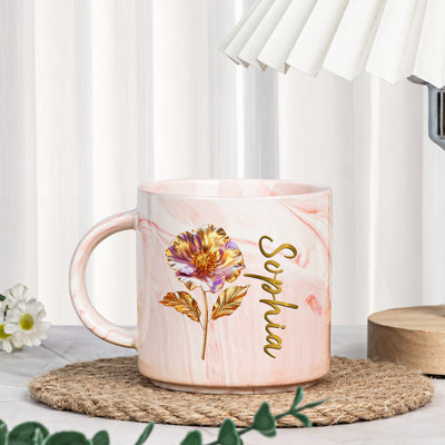 Custom Birth Flower - Gifts For Her, Daughters, Moms, Besties - Personalized Marble Mug