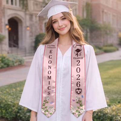 Custom Birth Flower Graduation Gift For Her, Sisters, Daughter, Friends - Personalized Graduation Stole