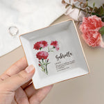 Custom Birth Flower Initial With Bible Verse - Personalized Jewelry Dish