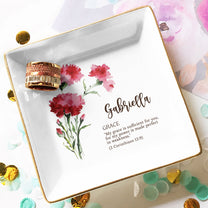 Custom Birth Flower Initial With Bible Verse - Personalized Jewelry Dish