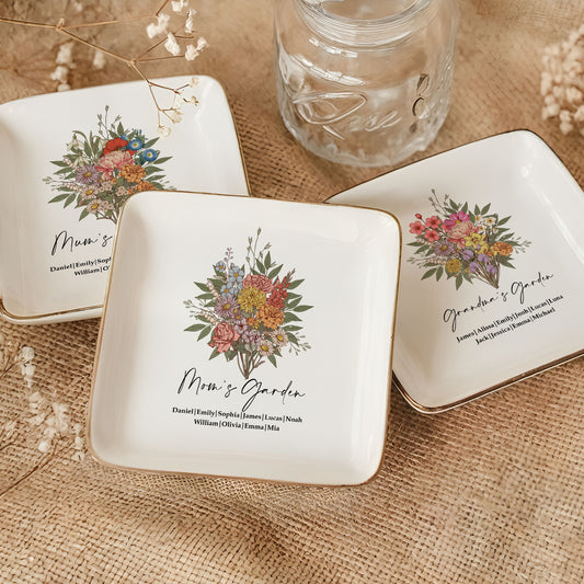 Custom Birth Flower - Mother's Day Gift For Mom From Daughter, Son - Personalized Jewelry Dish