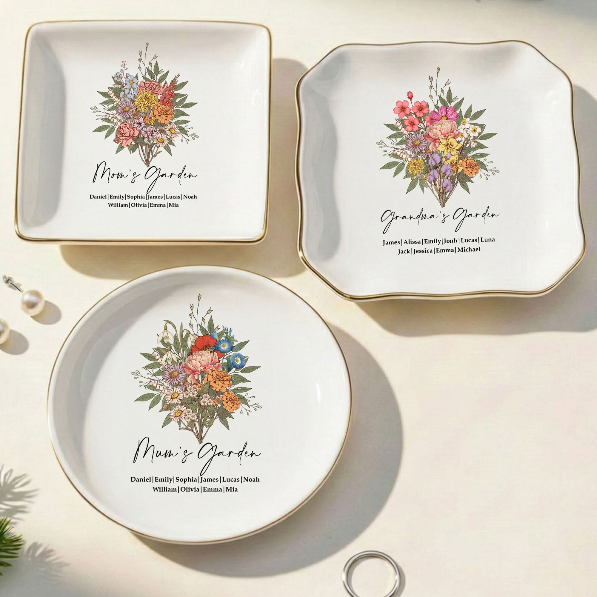 Custom Birth Flower - Mother's Day Gift For Mom From Daughter, Son - Personalized Jewelry Dish