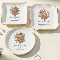 Custom Birth Flower - Mother's Day Gift For Mom From Daughter, Son - Personalized Jewelry Dish