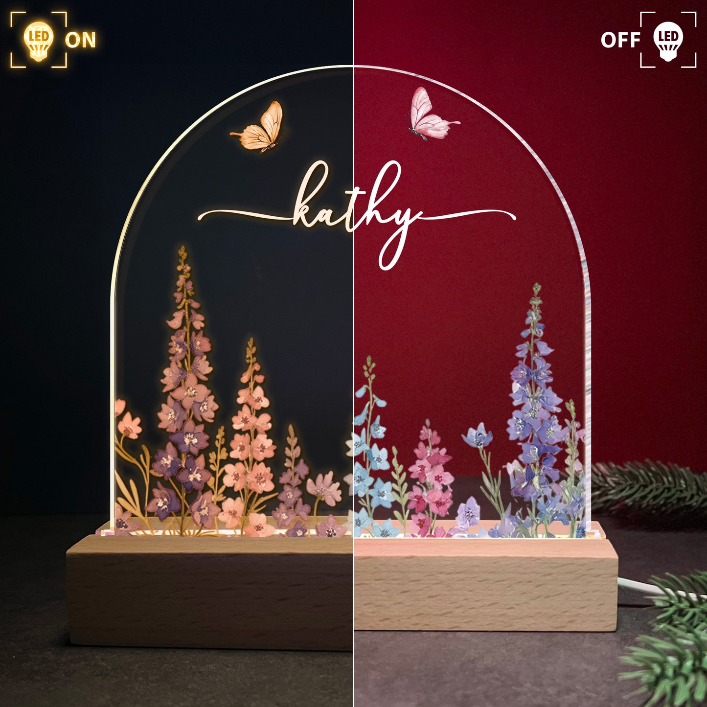 Custom Birth Flower Night Light For Baby Girl Daughter Nursery Decor - Personalized LED Light