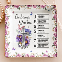 Custom Birth Flower With Name Letter In Bible Christian Gift - Personalized Jewelry Dish