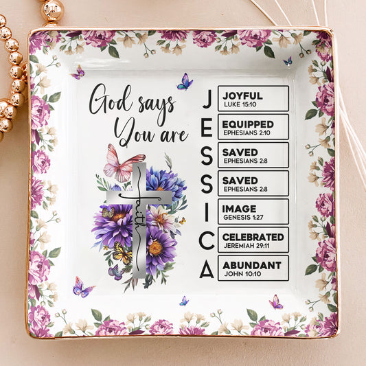Custom Birth Flower With Name Letter In Bible Christian Gift - Personalized Jewelry Dish