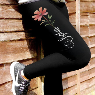 Custom Birth Flower With Name - Personalized Leggings