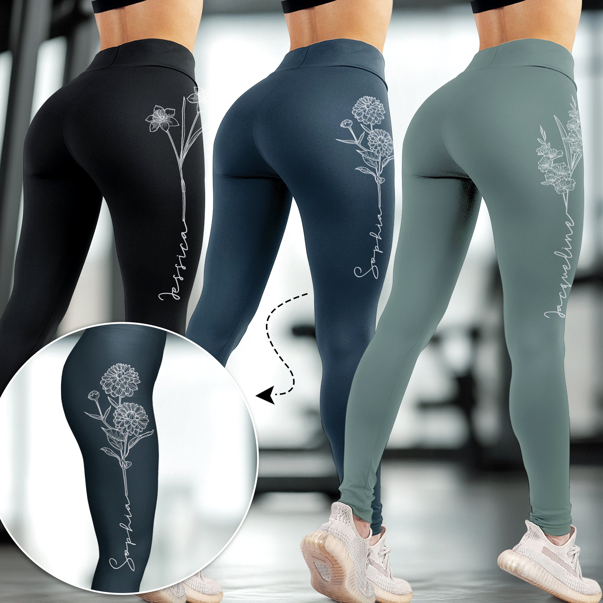 Custom Birth Flower With Names For Women, Friends, Mom, Daughter - Personalized Leggings