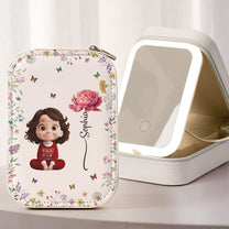 Custom Birth Flower & Cute Character For Daughter, Granddaughter, Her - Custom Makeup Box With LED Mirror