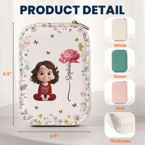 Custom Birth Flower & Cute Character For Daughter, Granddaughter, Her - Custom Makeup Box With LED Mirror