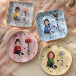 Custom Birth Flower & Cute Character For Her, Coworkers, Friends, Daughter - Personalized Jewelry Dish