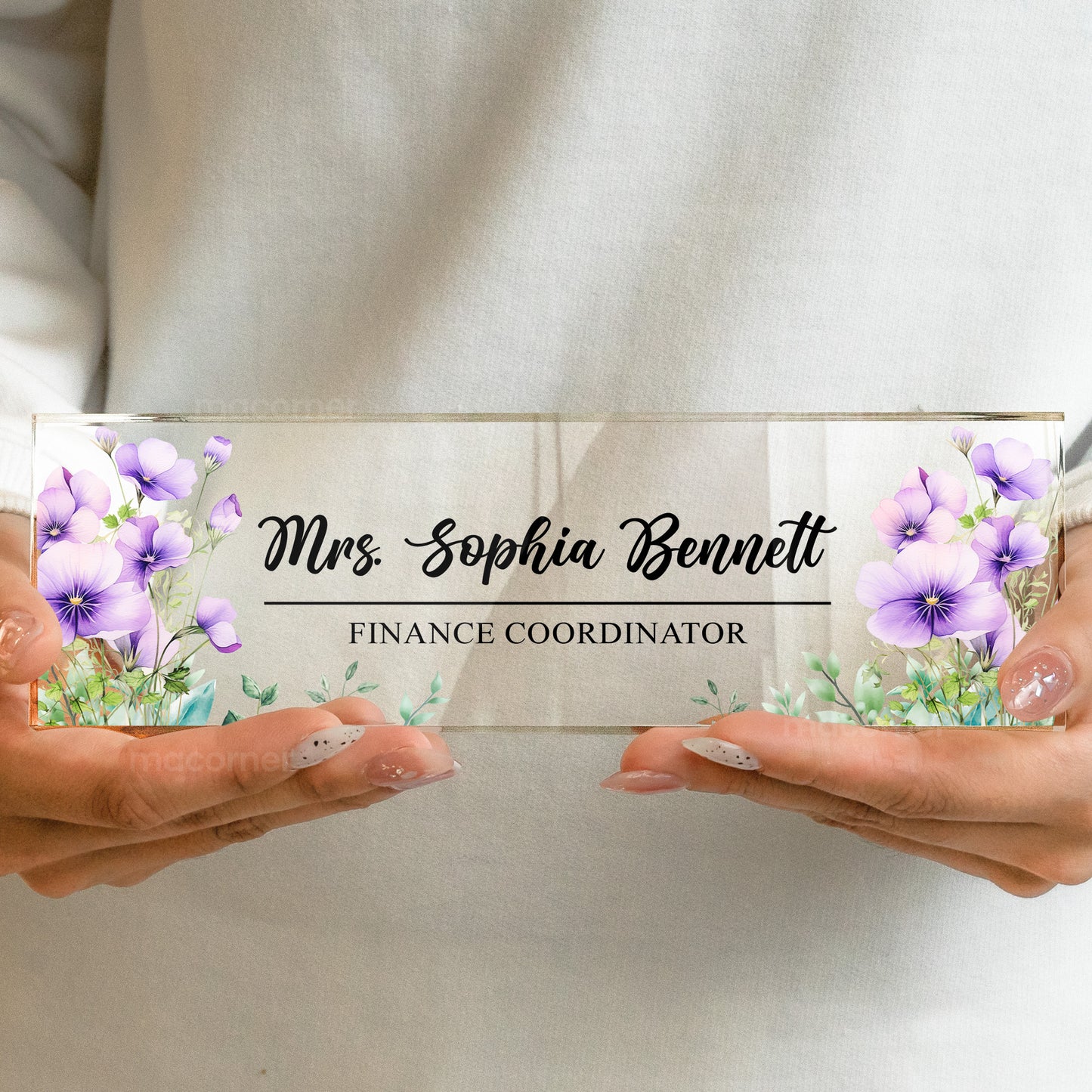 Custom Birth Flower & Name For Coworkers, Teacher Thank You Gifts - Personalized Name Plate