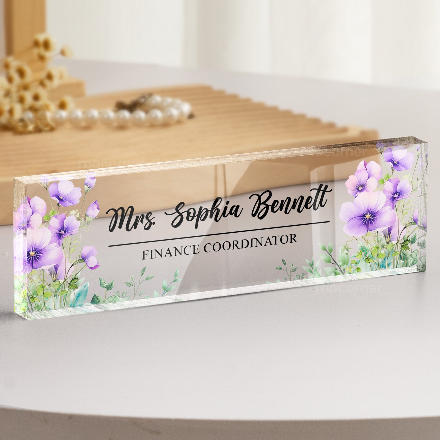 Custom Birth Flower & Name For Coworkers, Teacher Thank You Gifts - Personalized Name Plate