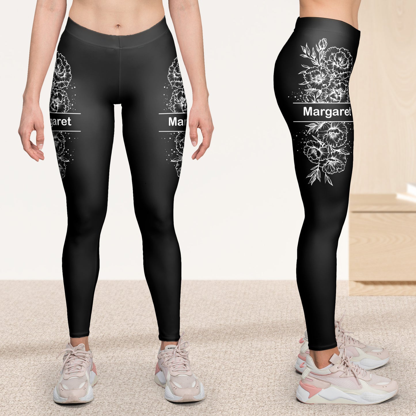 Custom Birth Flower & Name For Girls, Women - Personalized Leggings