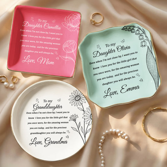 Custom Birth Flower Gift For Her Daughter Granddaughter - Personalized Jewelry Dish