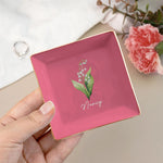 Custom Birth Flower & Name For Her, Gift For Friends, Coworkers, Daughters, Sisters - Personalized Jewelry Dish