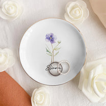 Custom Birth Flower & Name For Her, Gift For Friends, Coworkers, Daughters, Sisters - Personalized Jewelry Dish