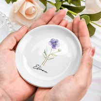 Custom Birth Flower & Name For Her, Gift For Friends, Coworkers, Daughters, Sisters - Personalized Jewelry Dish