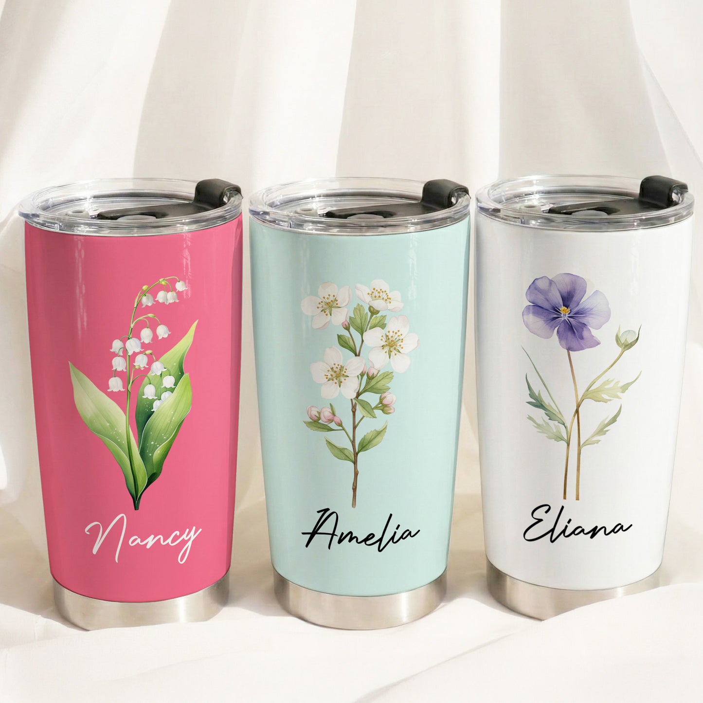 Custom Birth Flower & Name For Her, Gift For Friends, Coworkers, Daughters, Sisters - Personalized Tumbler Cup