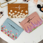 Custom Birth Flower & Name For Her, Coworker, Friends, Daughter - Personalized Makeup Bag