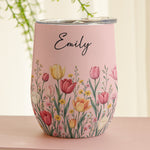Custom Birth Flower & Name For Her, Gift For Friends, Coworkers, Daughters, Sisters - Personalized Wine Tumbler
