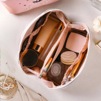 Custom Birth Flower & Name For Her, Wife, Daughter, Sister, Friends - Personalized Leather Makeup Bag