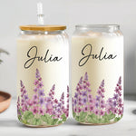 Custom Birth Flower & Name For Her, Wife, Daughter, Sister - Personalized Clear Glass Cup