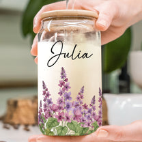 Custom Birth Flower & Name For Her, Wife, Daughter, Sister - Personalized Clear Glass Cup