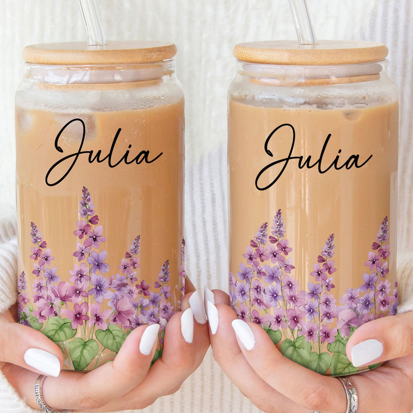 Custom Birth Flower & Name For Her, Wife, Daughter, Sister - Personalized Clear Glass Cup