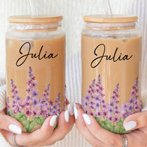 Custom Birth Flower & Name For Her, Wife, Daughter, Sister - Personalized Clear Glass Cup