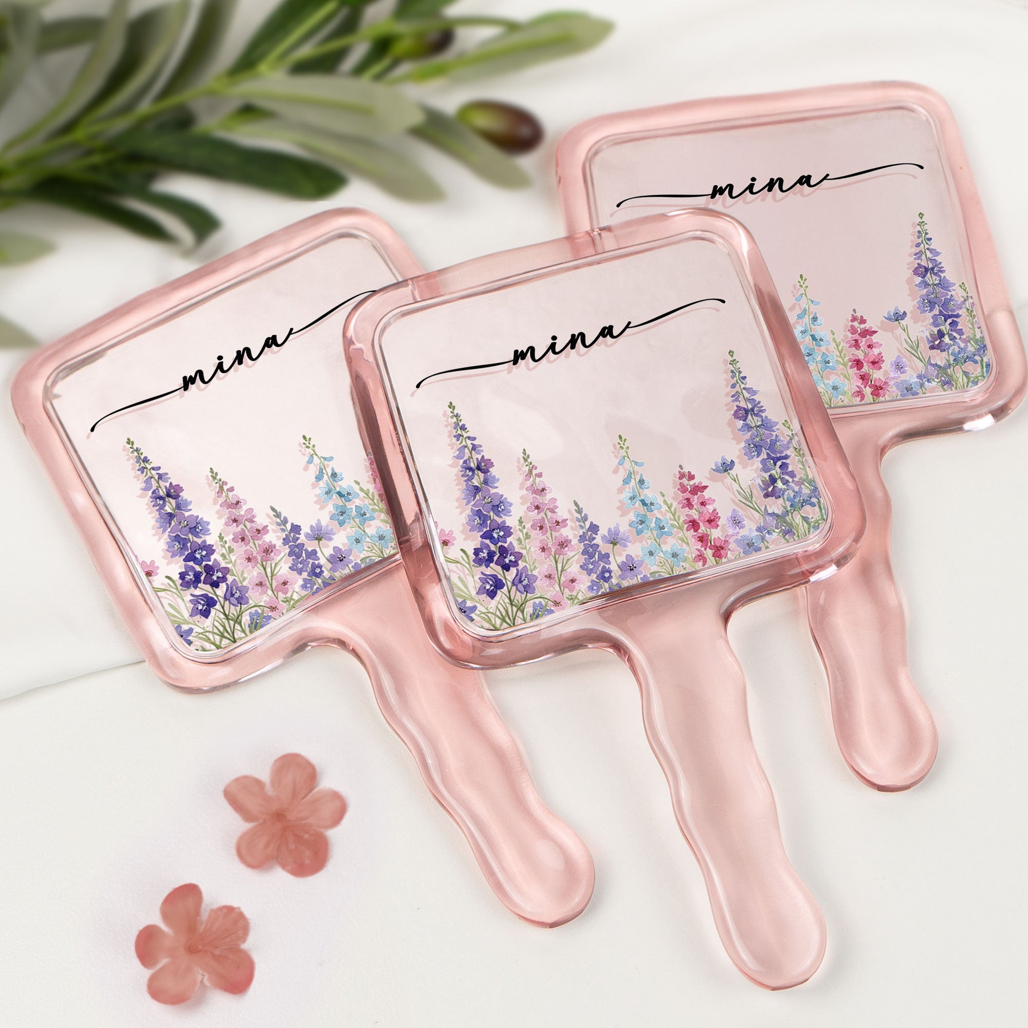 Custom Birth Flower & Name For Her, Wife, Daughter, Sister - Personalized Handheld Mirror