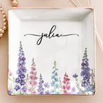 Custom Birth Flower & Name For Her, Wife, Daughter, Sister - Personalized Jewelry Dish