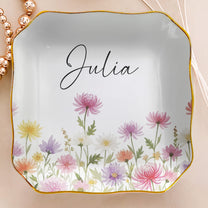Custom Birth Flower & Name For Her, Wife, Daughter, Sister - Personalized Jewelry Dish