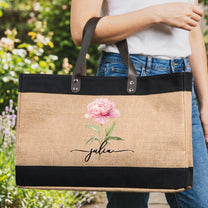 Custom Birth Flower & Name For Her, Wife, Daughter, Sister - Personalized Tote Bag