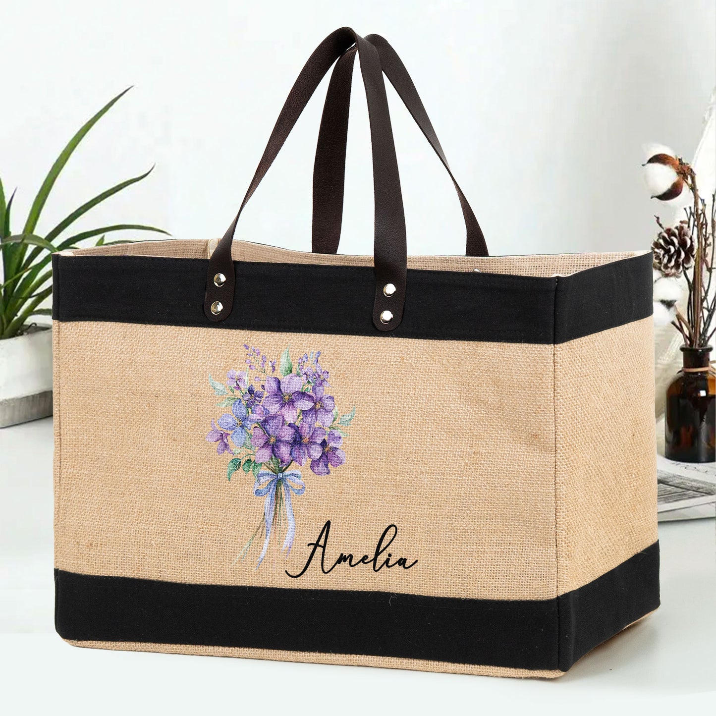 Custom Birth Flower & Name For Her, Wife, Daughter, Sister - Personalized Tote Bag