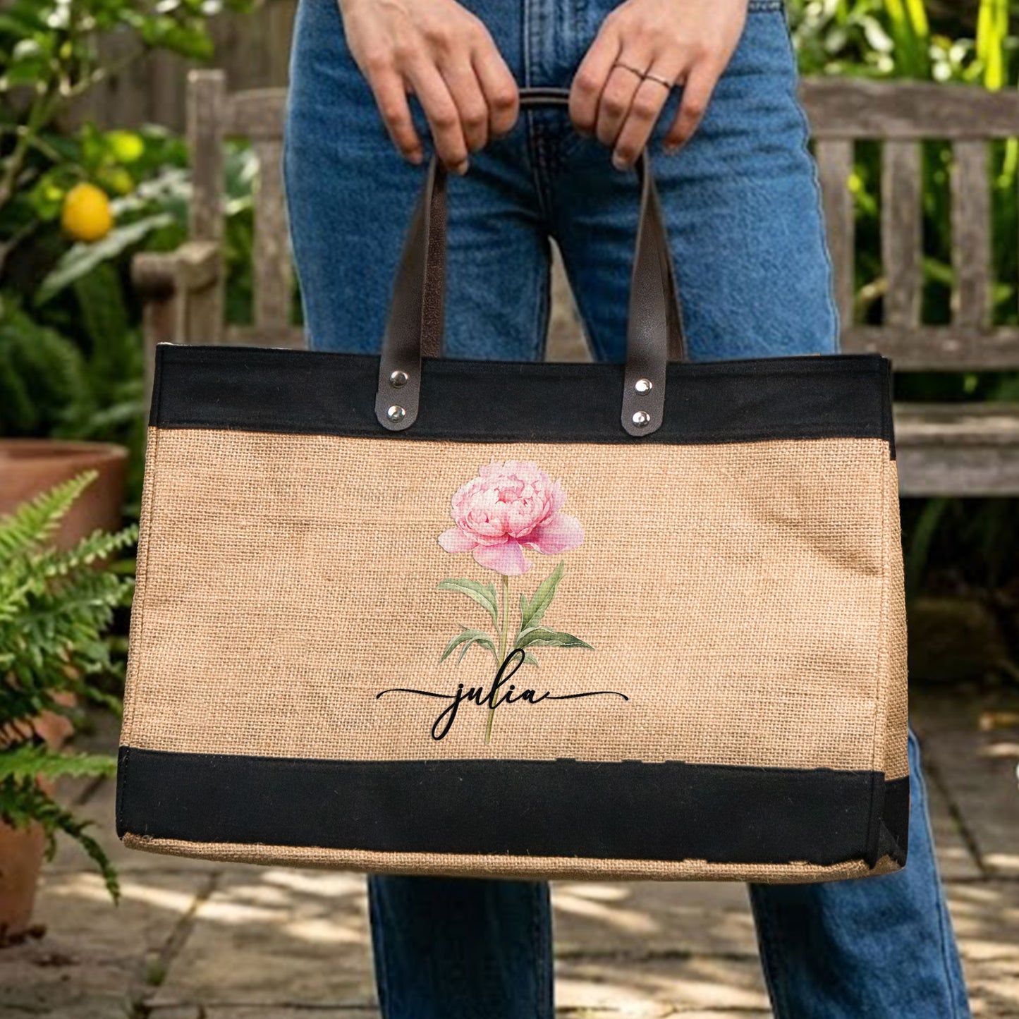 Custom Birth Flower & Name For Her, Wife, Daughter, Sister - Personalized Tote Bag