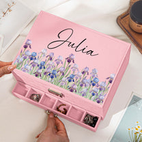 Custom Birth Flower & Name For Her, Wife, Daughter, Sister - Personalized Large Jewelry Box