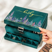Custom Birth Flower & Name For Her, Wife, Daughter, Sister - Personalized Large Jewelry Box